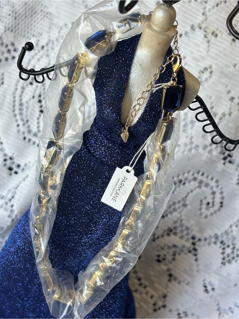 Park Lane Noble Retired Royal Blue Crystal Link Necklace Statement - Picture 10 of 11